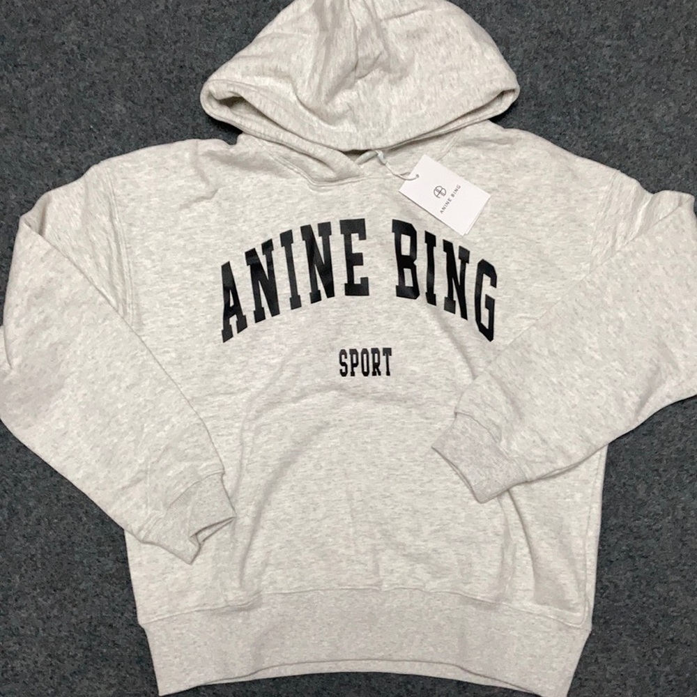 Anine Bing Light Grey Hoodie with Black Logo
